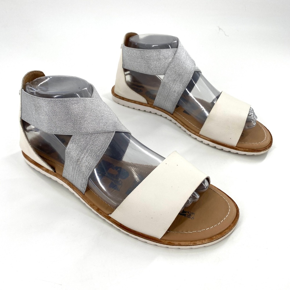 Sorel Ella Women's Joan of Arctic‎ White Silver Cross Strap Sandals Size 8.5